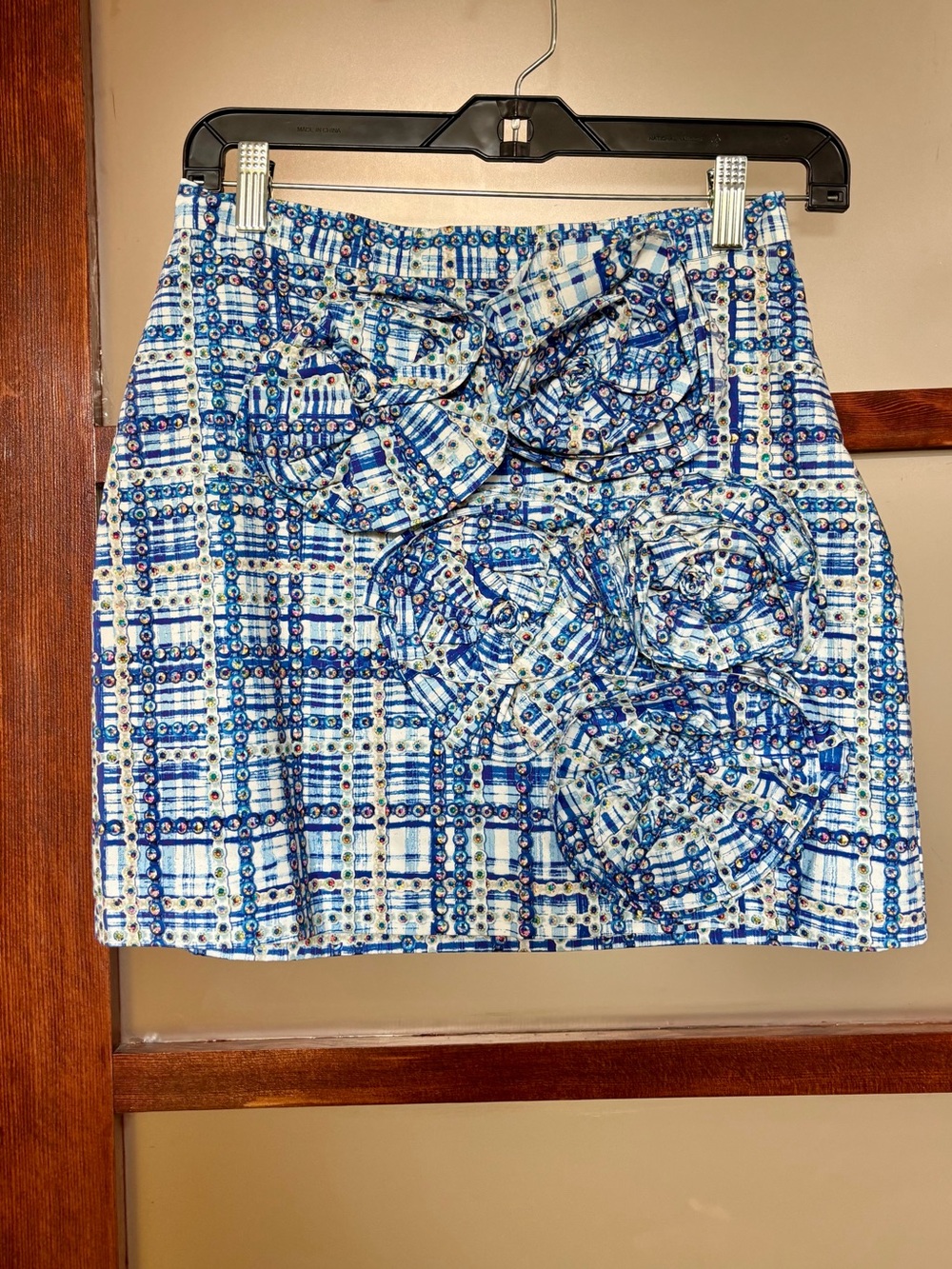 Neubyrne 3D Floral Rosette Plaid Mini Skirt - Women's